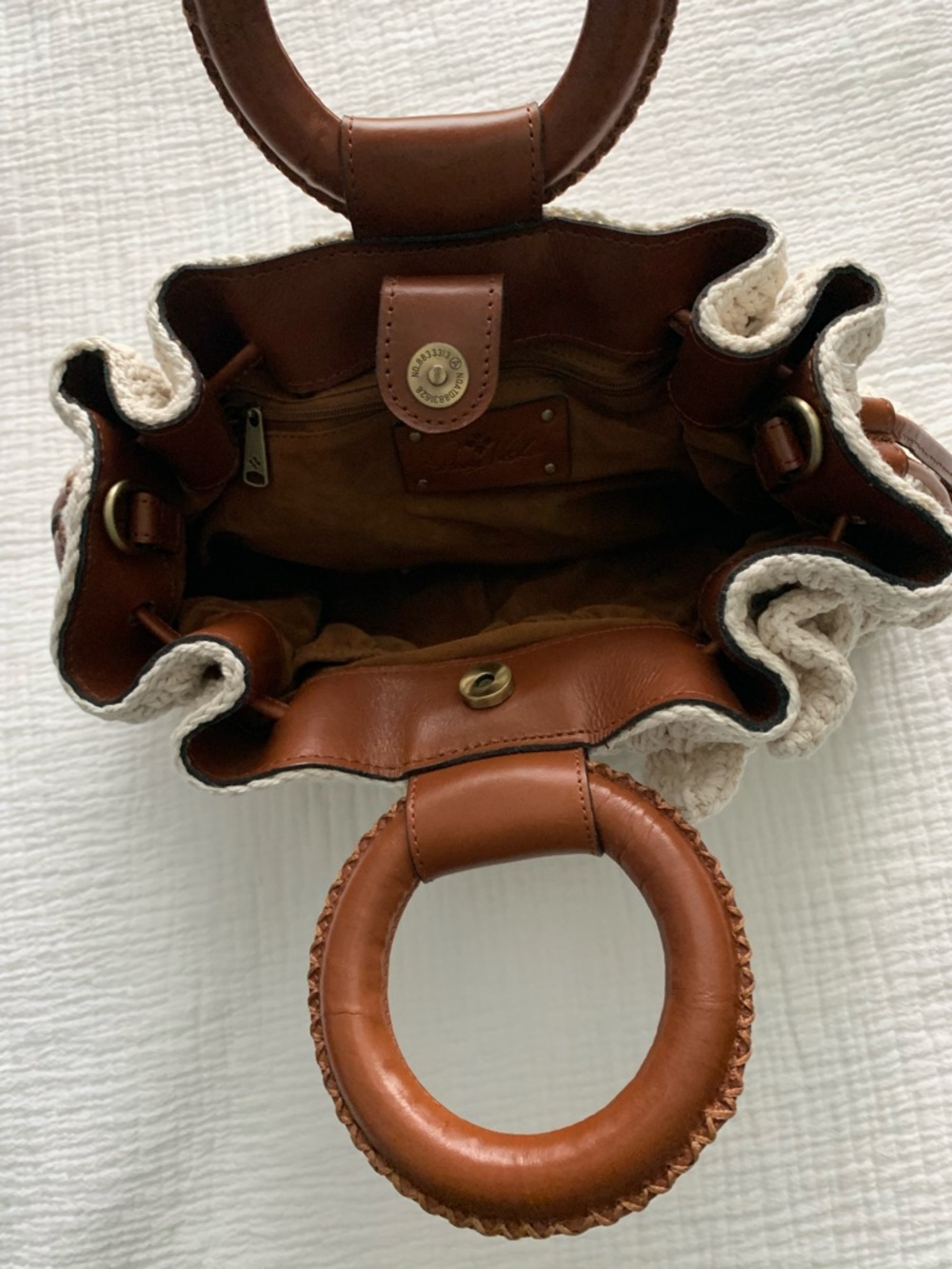 Patricia Nash Cream Crochet Tote with Brown Round Handles - Picture 9 of 9